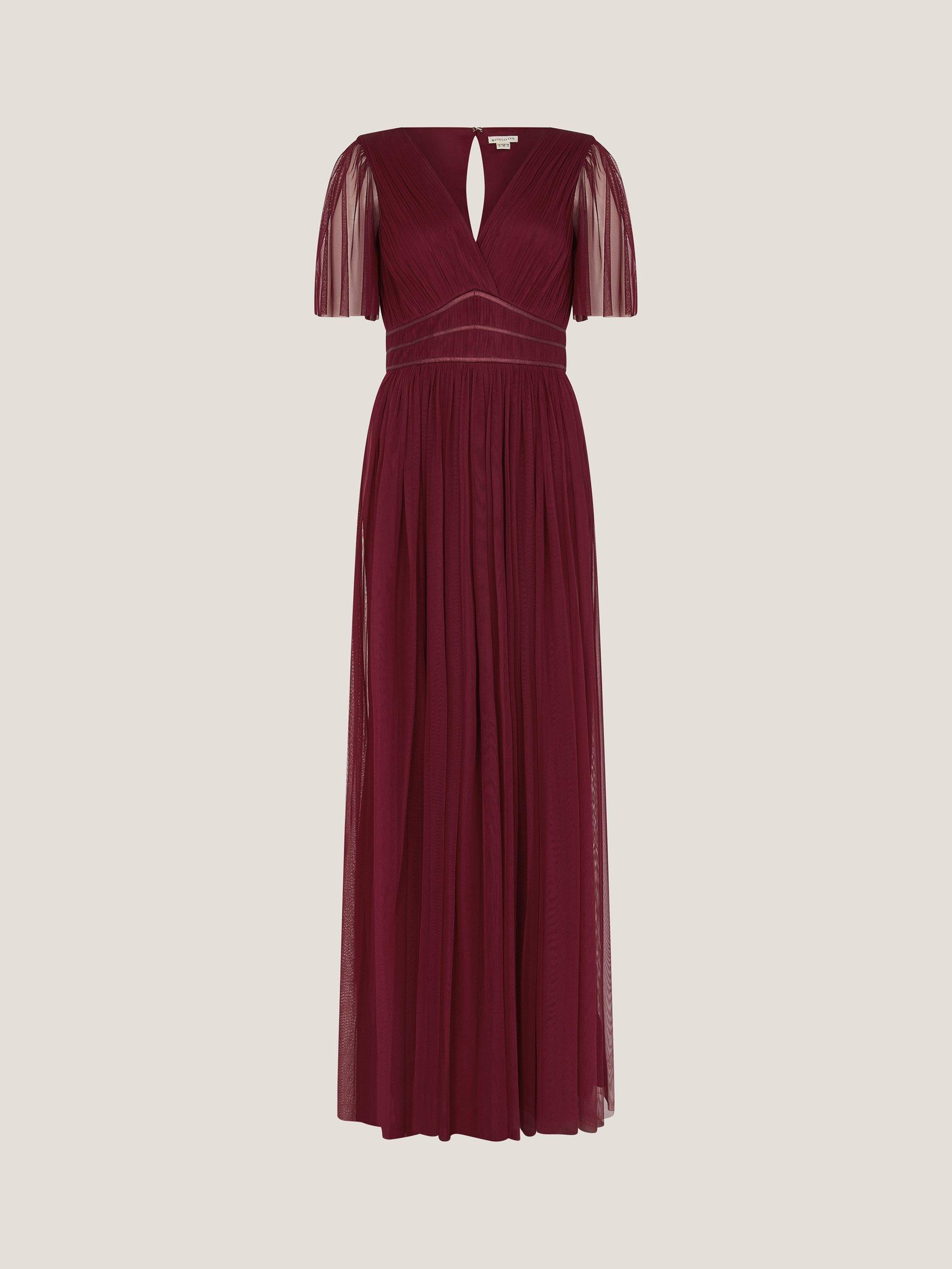 Product image 5 of 5, which shows Monsoon Emily Tulle Bridesmaid Dress, Burgundy, 6
