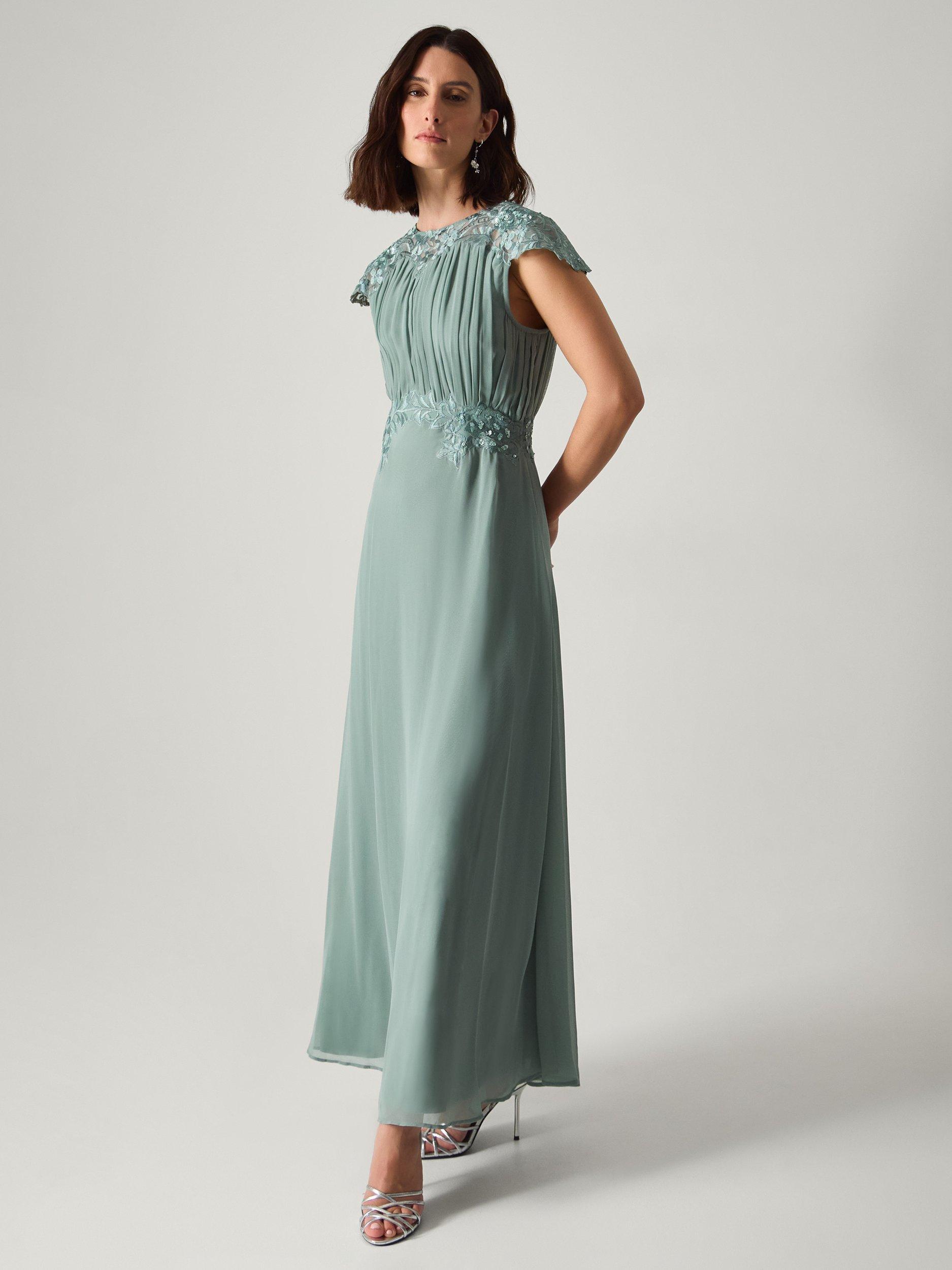 Monsoon Elodie Lace Chiffon Bridesmaid Dress, Sage