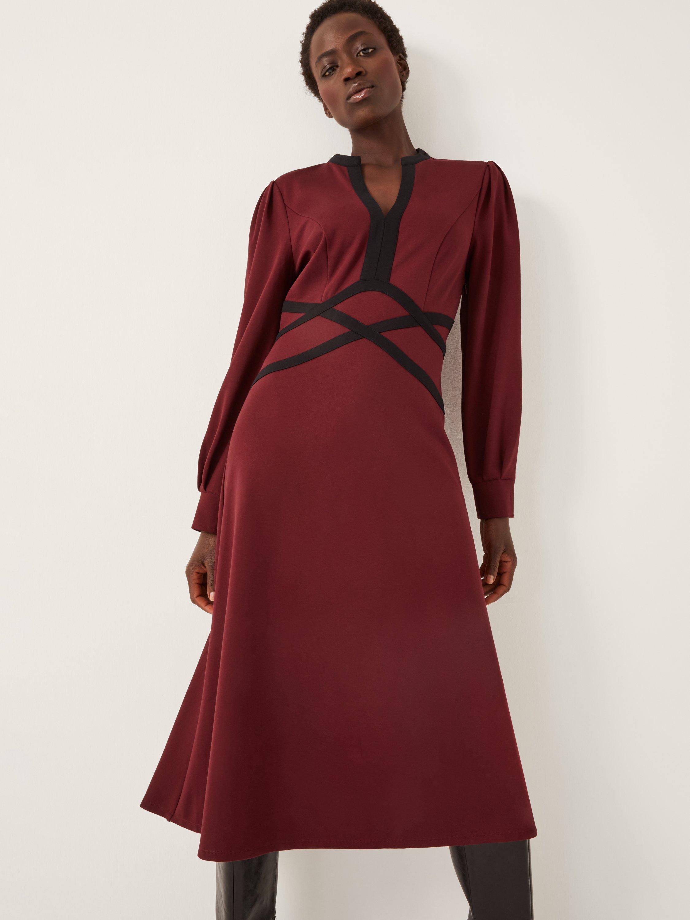 Product image 1 of 5, which shows Monsoon Julia Jersey Midi Dress, Burgundy, 8