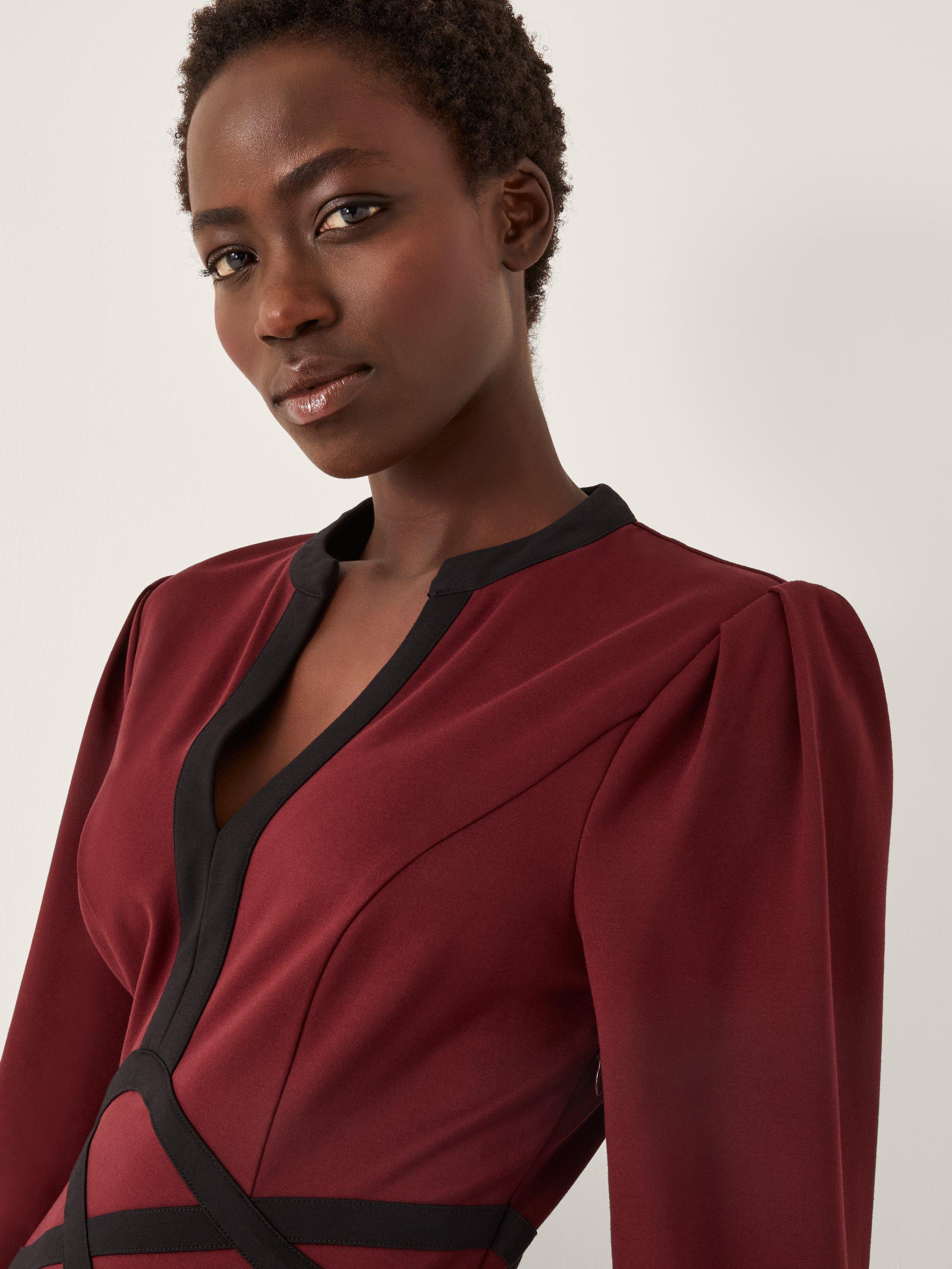 Product image 3 of 5, which shows Monsoon Julia Jersey Midi Dress, Burgundy, 8