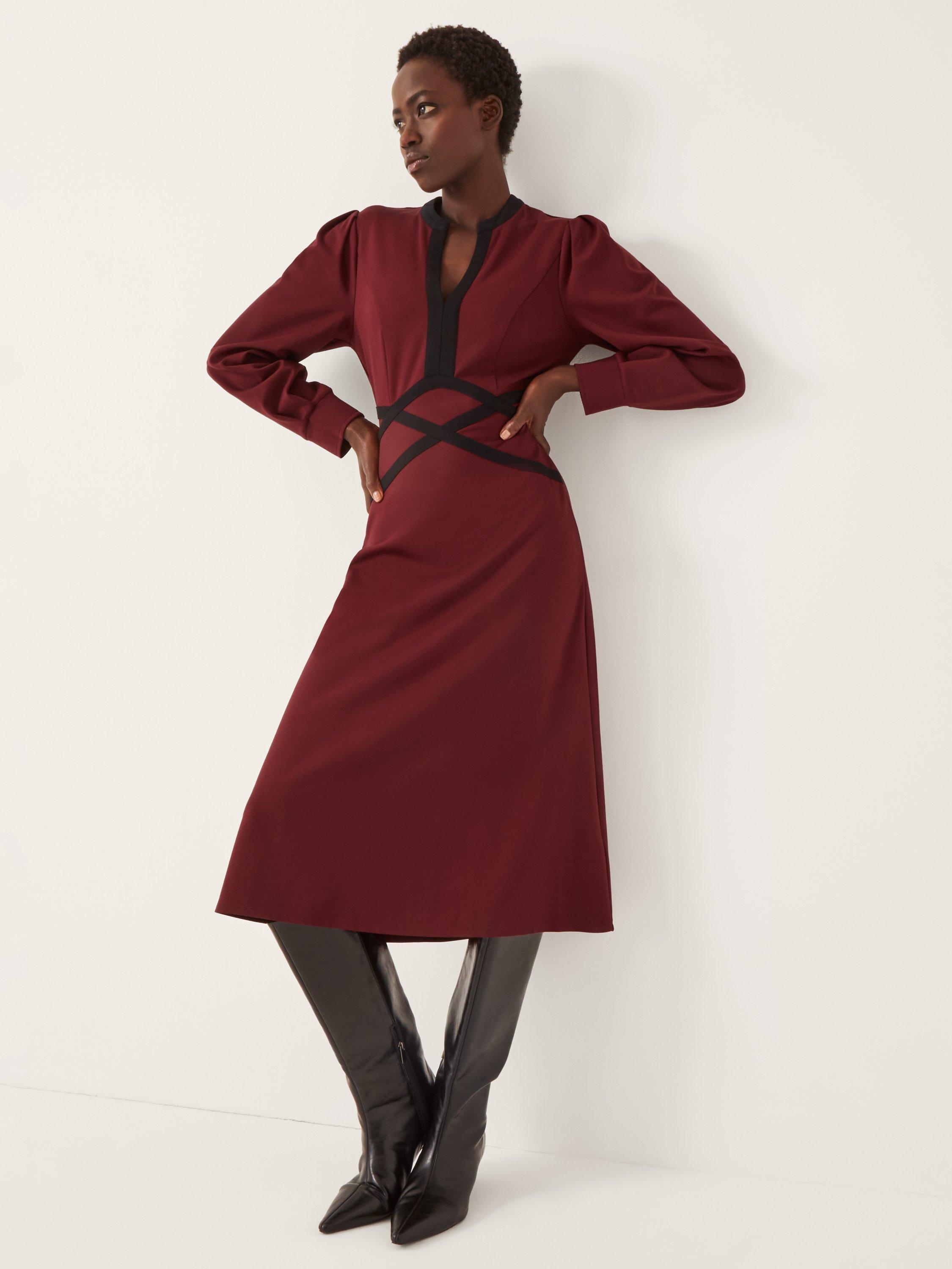 Product image 4 of 5, which shows Monsoon Julia Jersey Midi Dress, Burgundy, 8