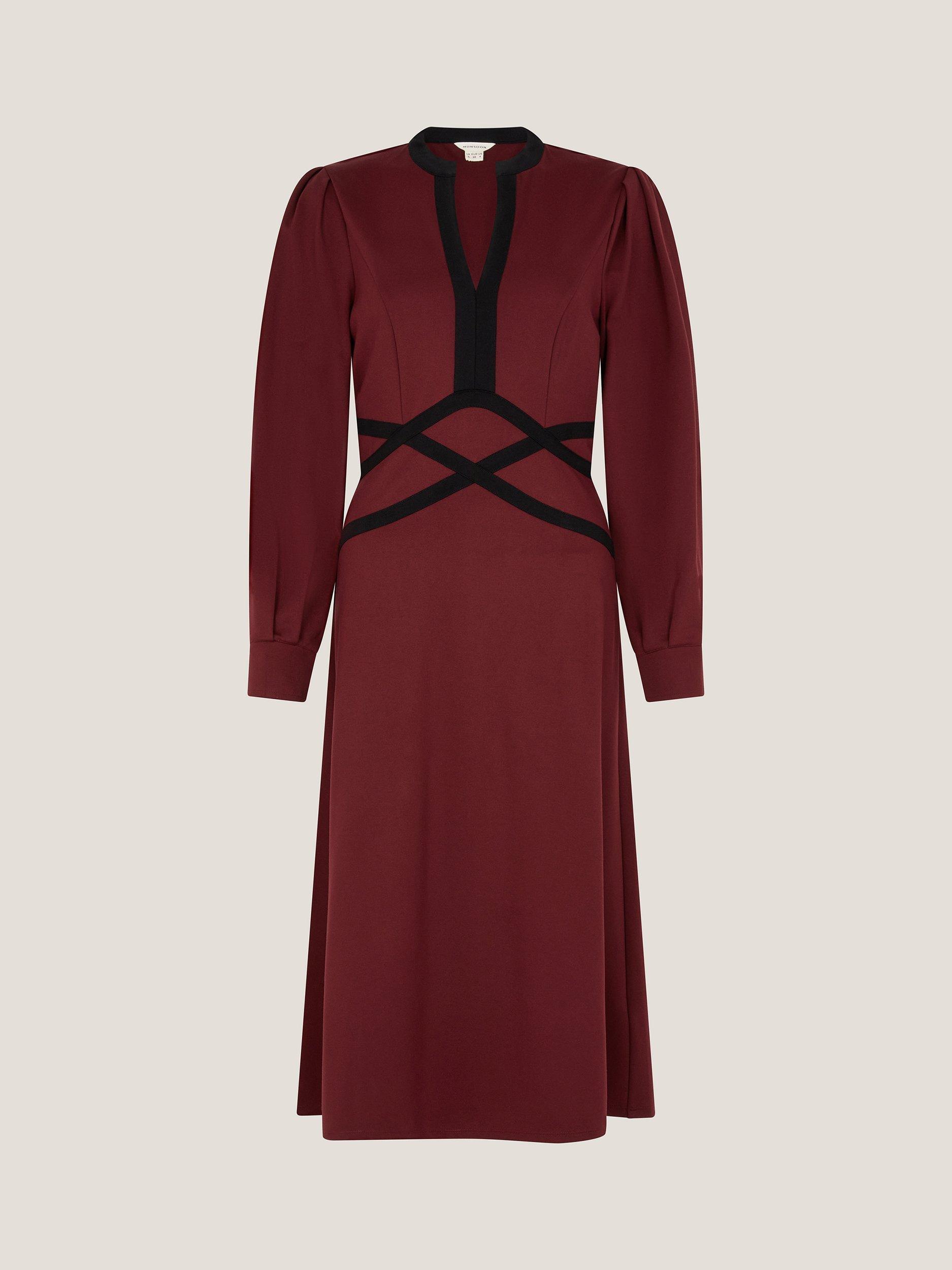 Product image 5 of 5, which shows Monsoon Julia Jersey Midi Dress, Burgundy, 8