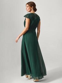 Monsoon Elodie Lace Chiffon Bridesmaid Dress - view 2, Dark Green