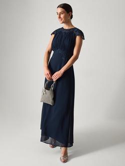 Monsoon Elodie Lace Chiffon Bridesmaid Dress, Navy