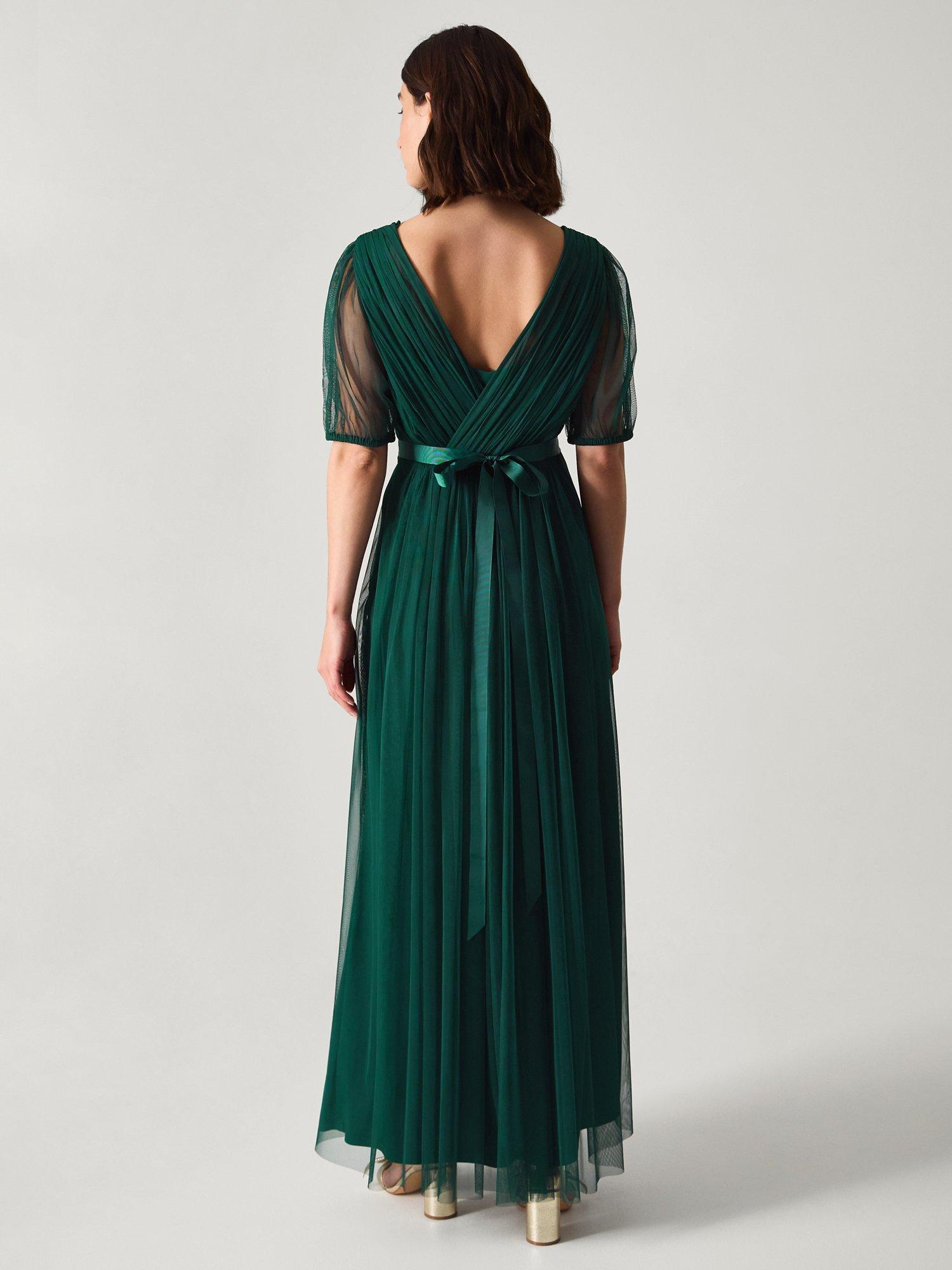 Product image 2 of 5, which shows Monsoon Ellie Tulle Maxi Dress, Dark Green, 6