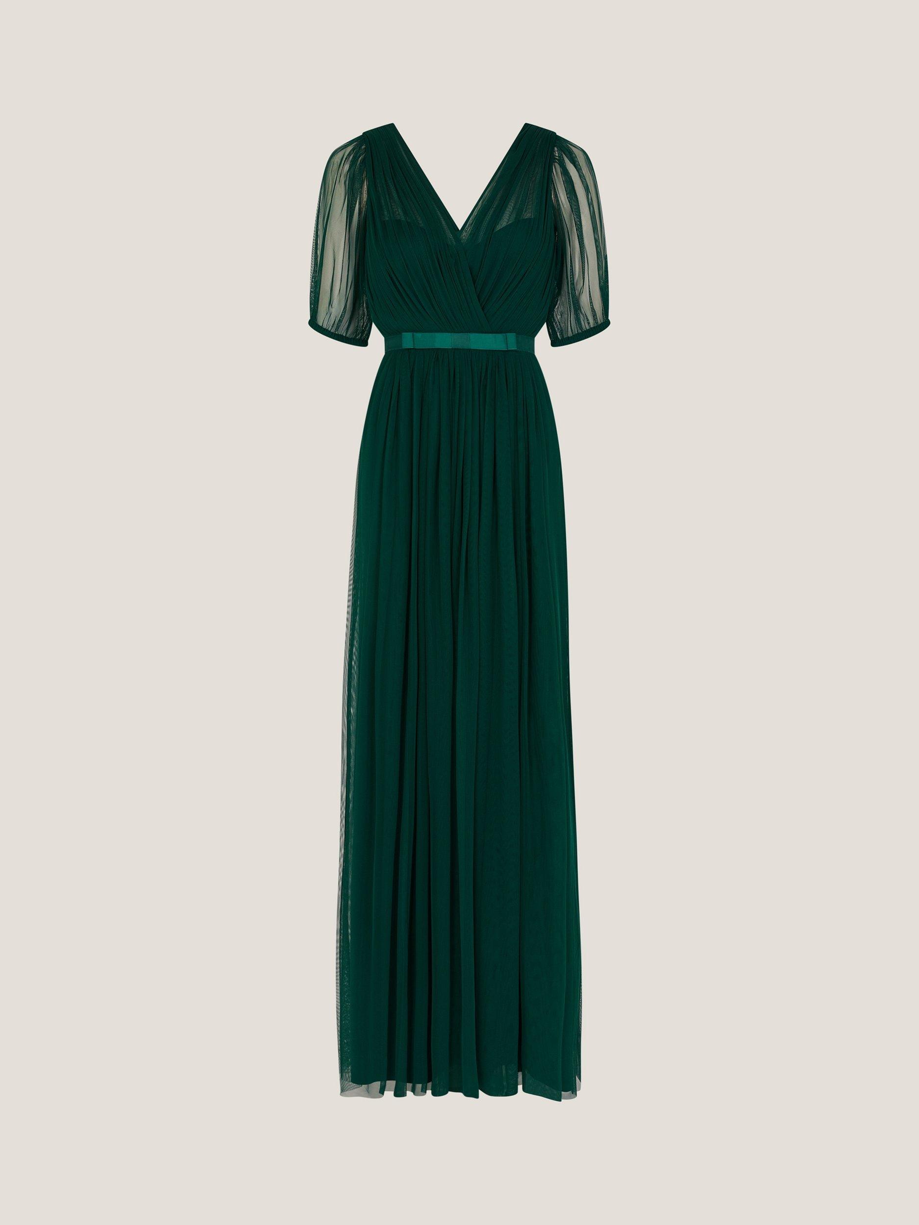 Product image 5 of 5, which shows Monsoon Ellie Tulle Maxi Dress, Dark Green, 6