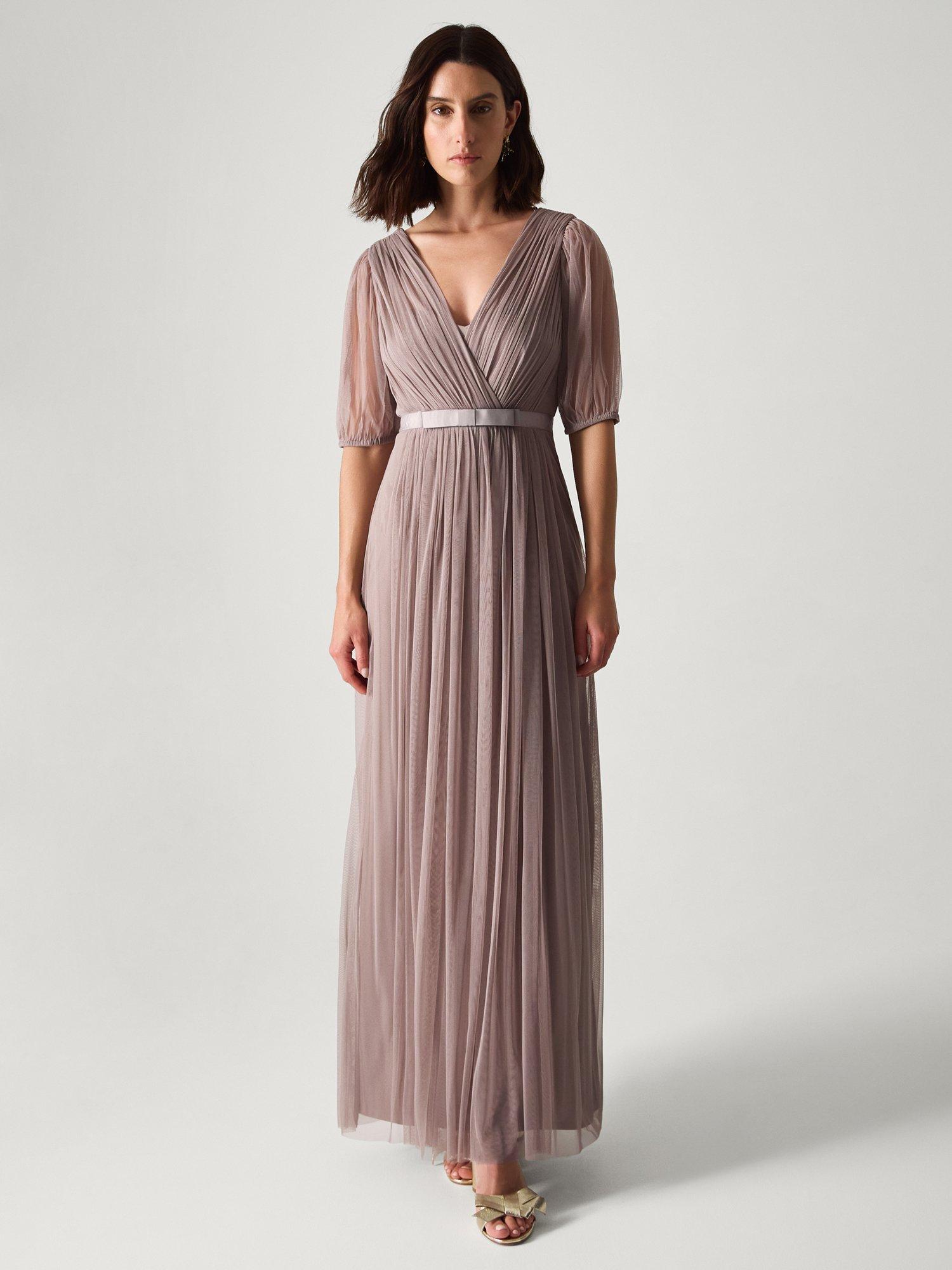 Product image 1 of 5, which shows Monsoon Ellie Tulle Maxi Dress, Mink, 6