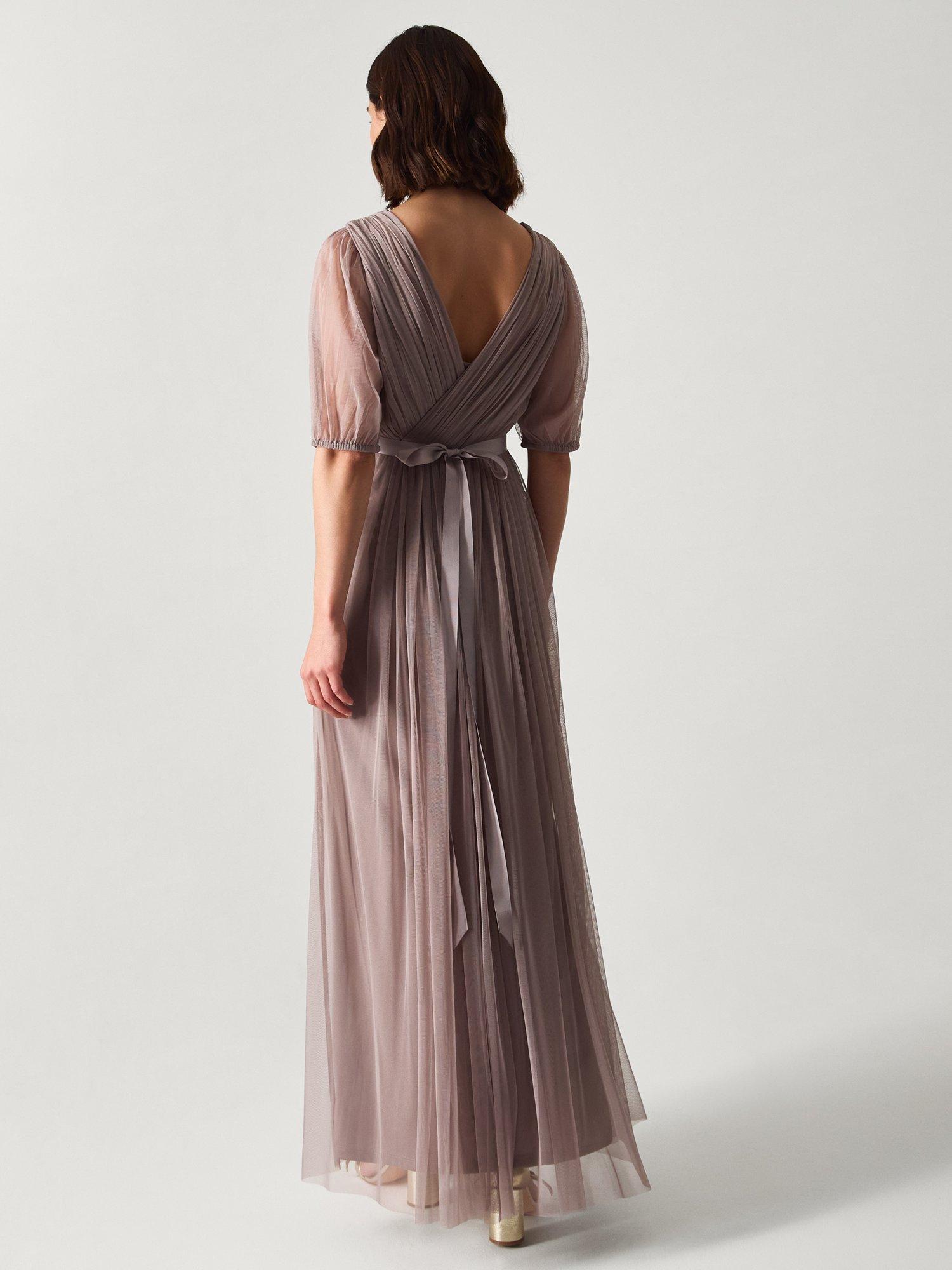 Product image 2 of 5, which shows Monsoon Ellie Tulle Maxi Dress, Mink, 6