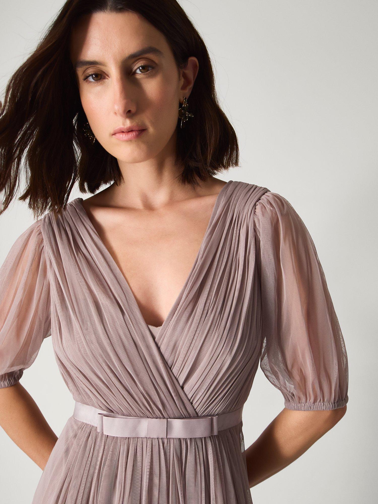 Product image 3 of 5, which shows Monsoon Ellie Tulle Maxi Dress, Mink, 6