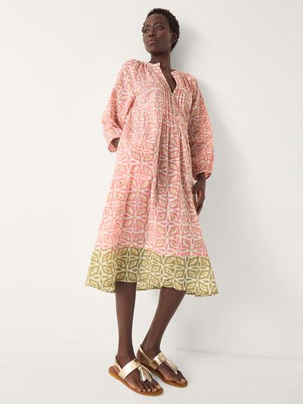 Monsoon Elma Floral Beach Midi Dress, Pink, Pink