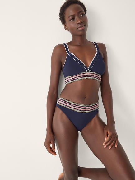 Monsoon Ria Embroidered Bikini Top, Navy, Navy