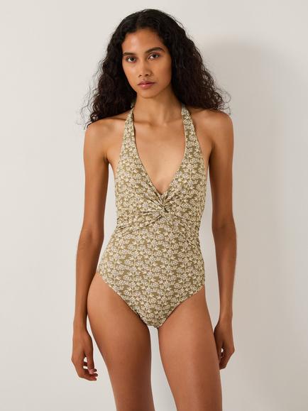 Monsoon Alba Floral Swimsuit, Khaki, Khaki