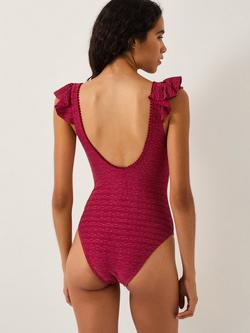 Monsoon Kaylie Plunge Rib Ruffle Swimsuit, Burgundy - view 2, Burgundy