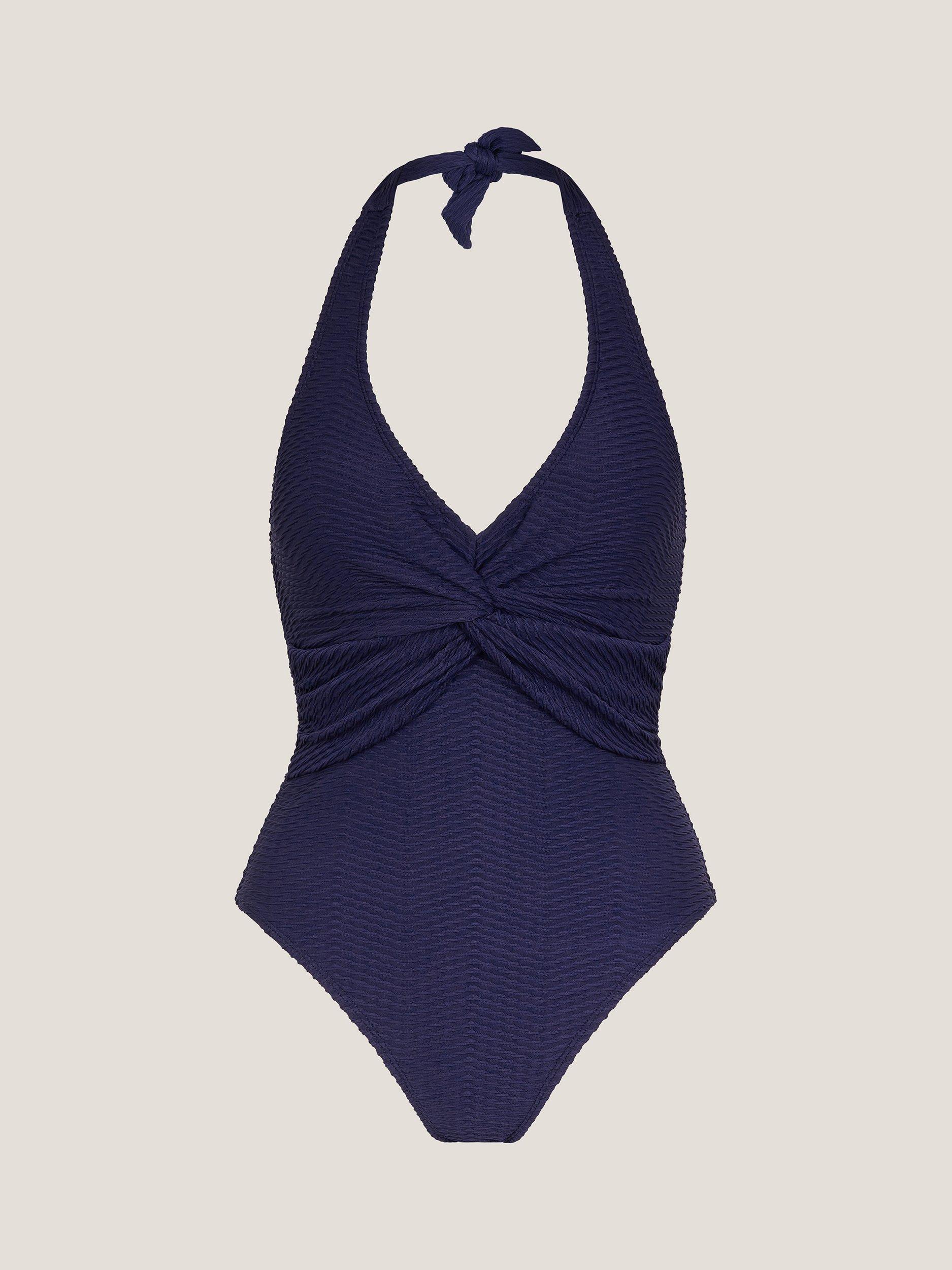 Product image 5 of 5, which shows Monsoon Alicia Ribbed Swimsuit, Navy, 8