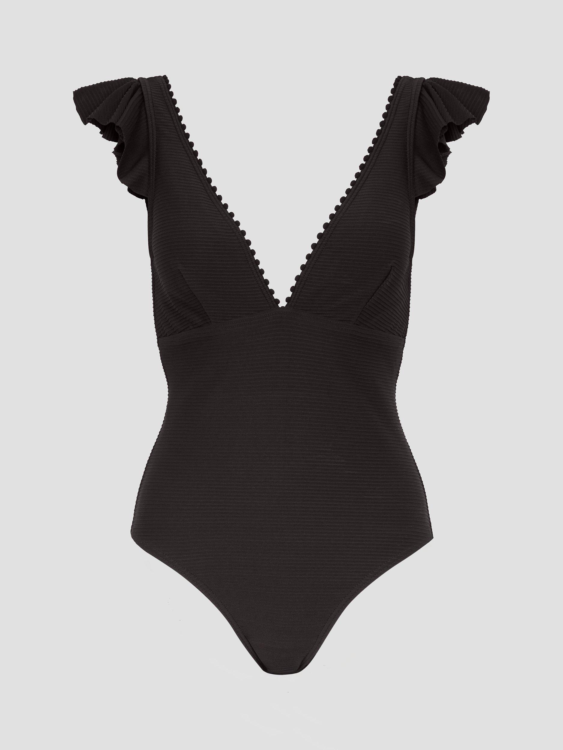Product image 6 of 6, which shows Monsoon Kaylie Ruffle Swimsuit, Black, 8