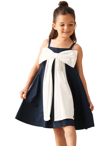 Angel & Rocket Kids' Bow Front Swing Dress, Blue, Blue