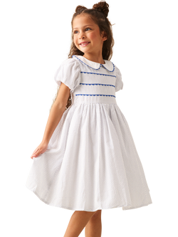 Angel & Rocket Kids' Puff Sleeve Polka Dot Dress, Blue, Blue