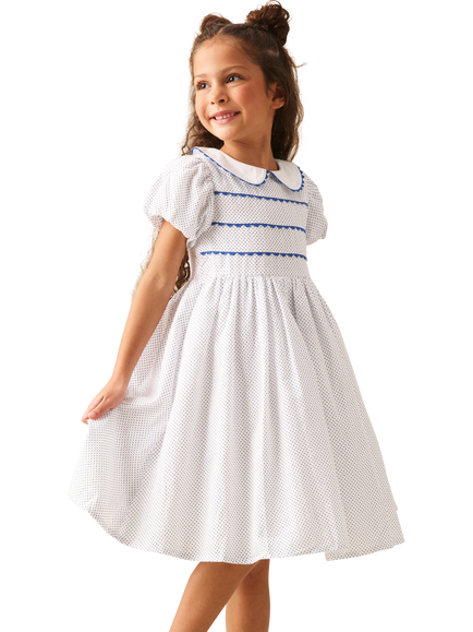 Angel & Rocket Kids' Puff Sleeve Polka Dot Dress, Blue, Blue