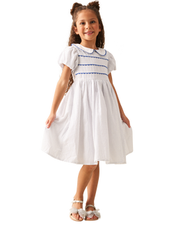 Angel & Rocket Kids' Puff Sleeve Polka Dot Dress, Blue - view 2, Blue
