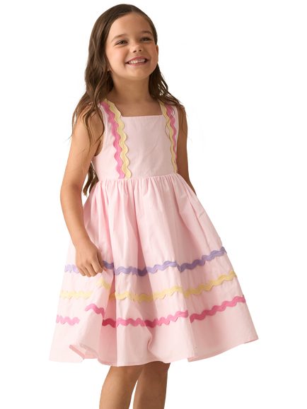 Angel & Rocket Kids' Sleeveless Wide Ric Rac Dress, Pink, Pink