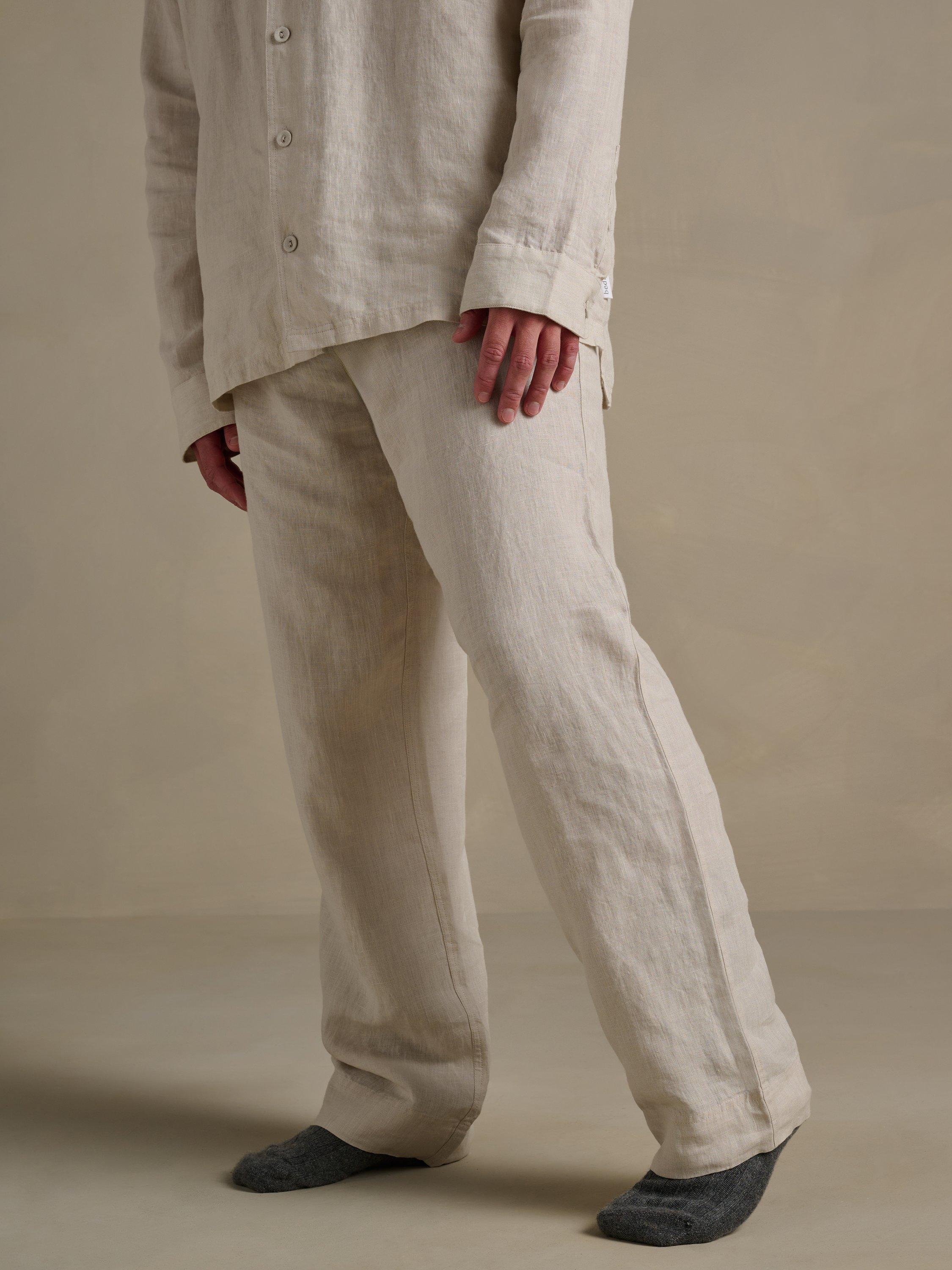 Product image 1 of 6, which shows Bedfolk Super Soft Linen Trousers, Clay, S