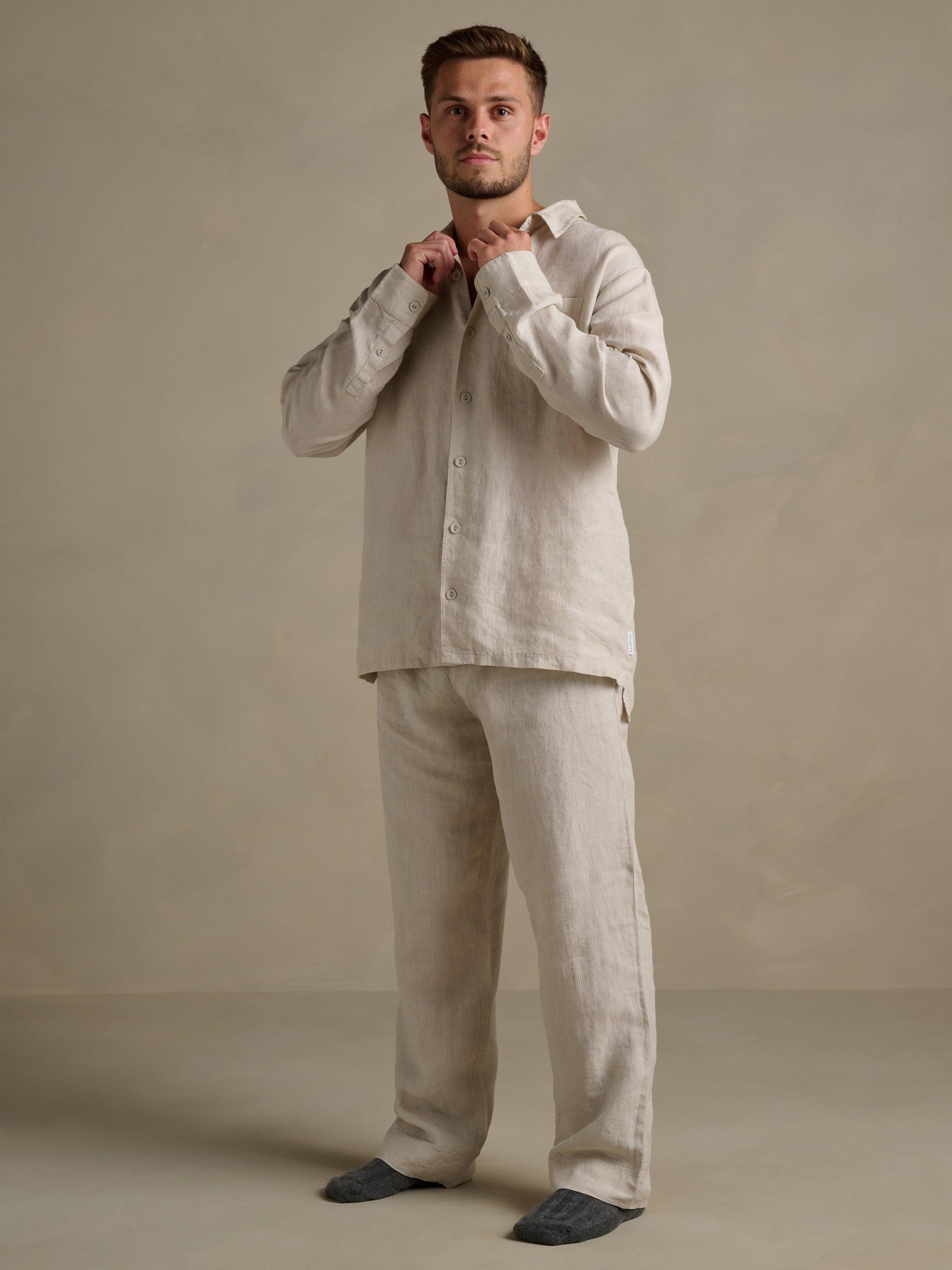 Product image 2 of 6, which shows Bedfolk Super Soft Linen Trousers, Clay, S