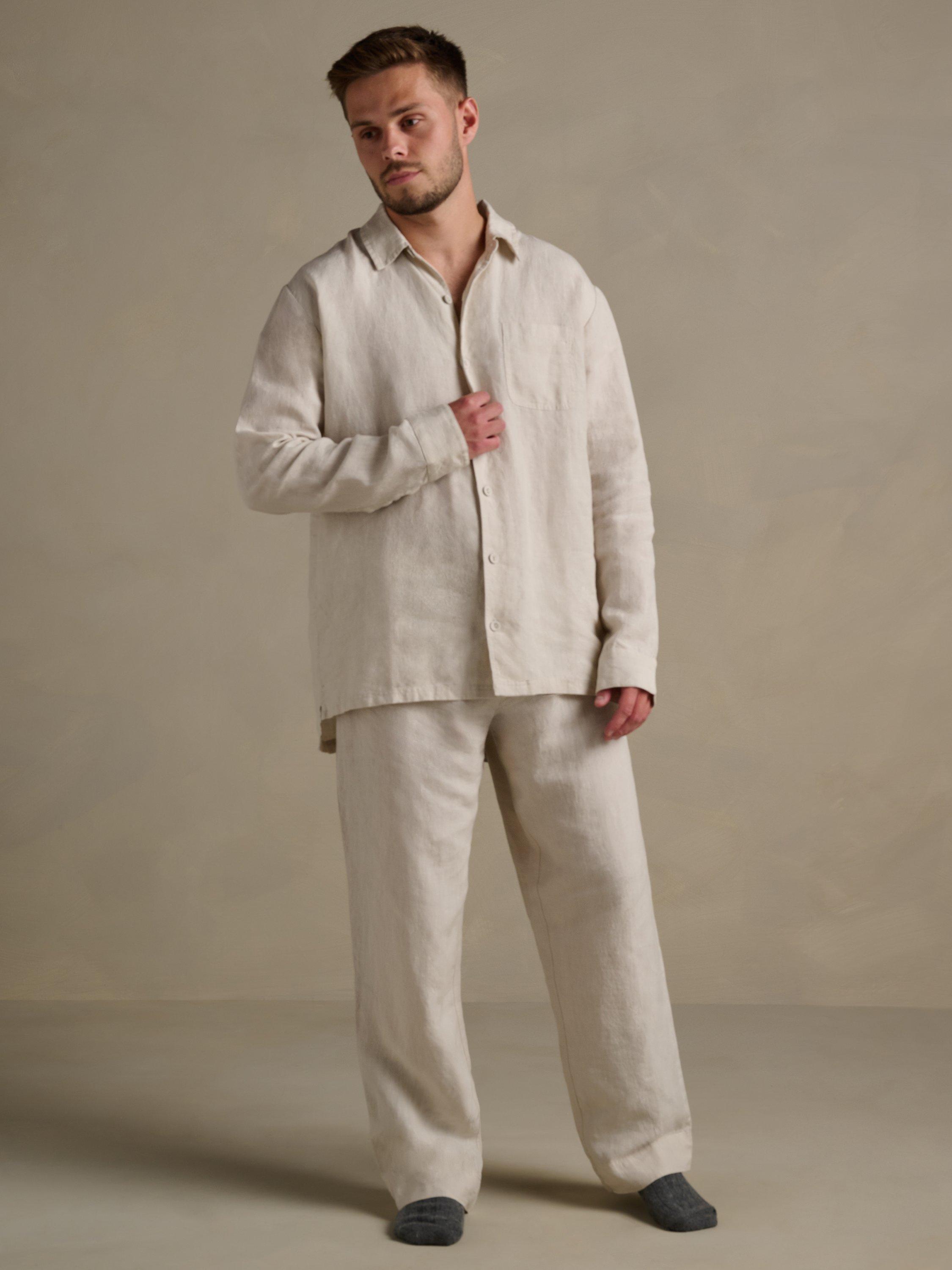 Product image 4 of 6, which shows Bedfolk Super Soft Linen Trousers, Clay, S
