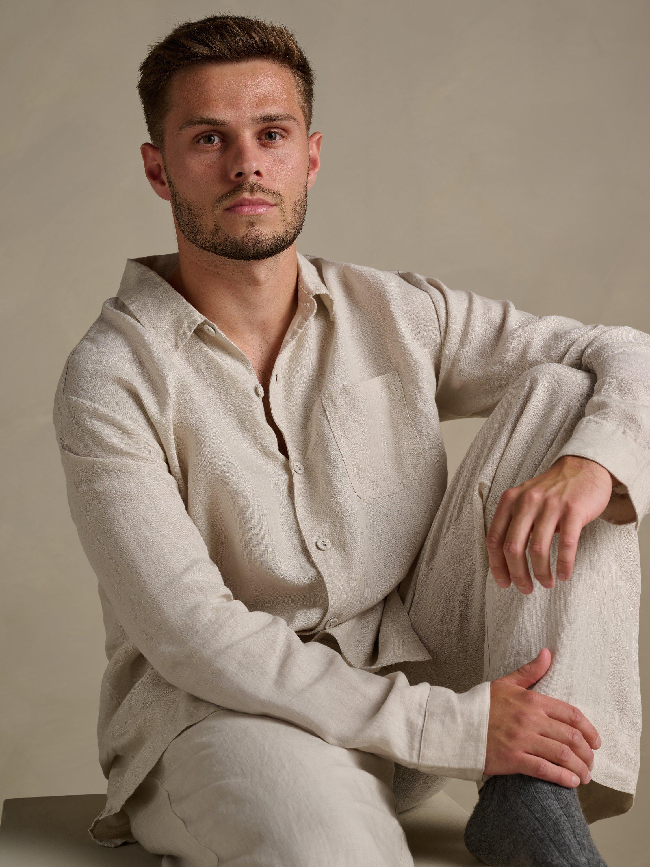 Product image 3 of 5, which shows Bedfolk Super Soft Linen Shirt, Clay, S