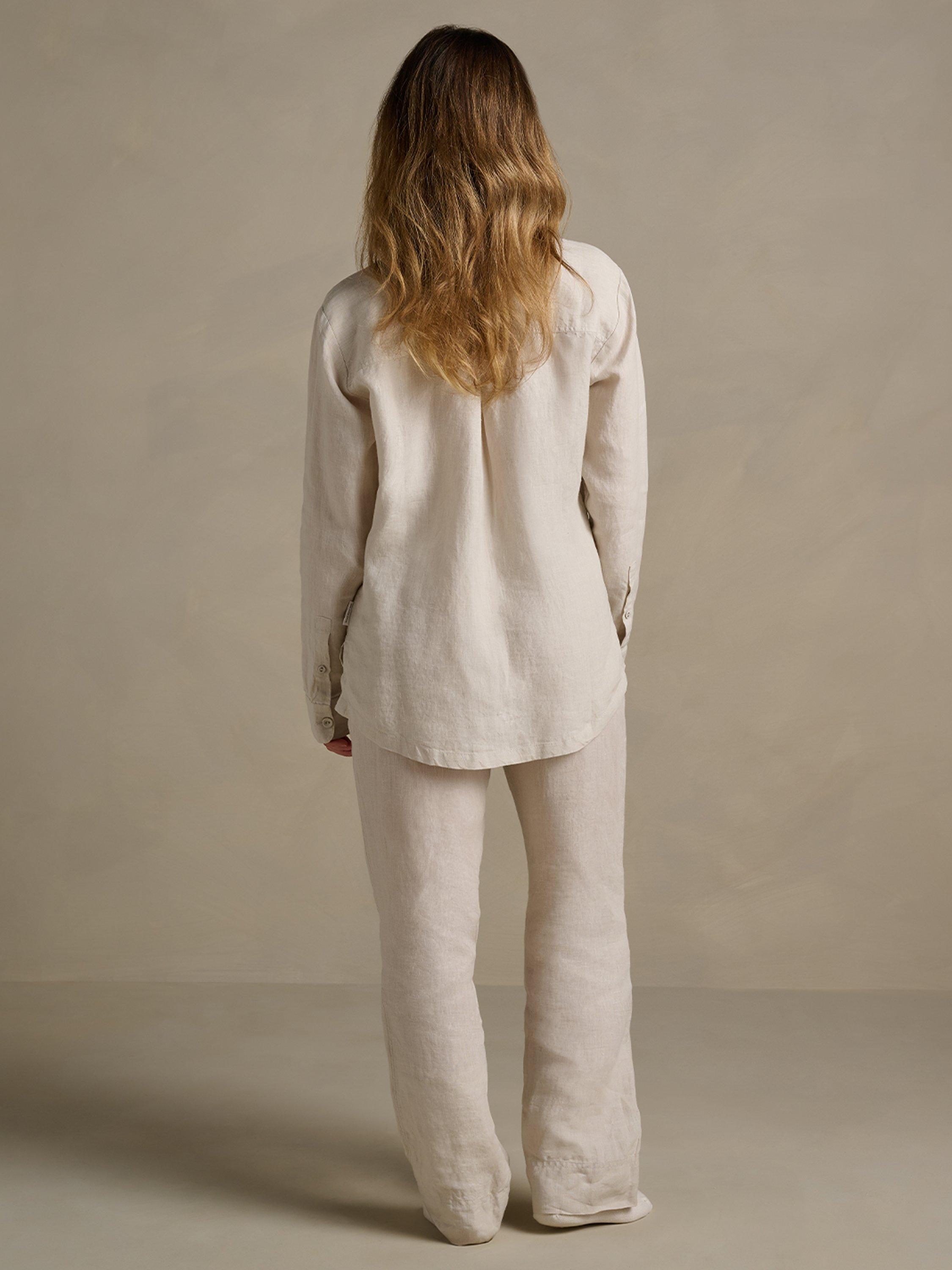 Product image 6 of 6, which shows Bedfolk Relaxed Pure Linen Trousers, Clay, XS
