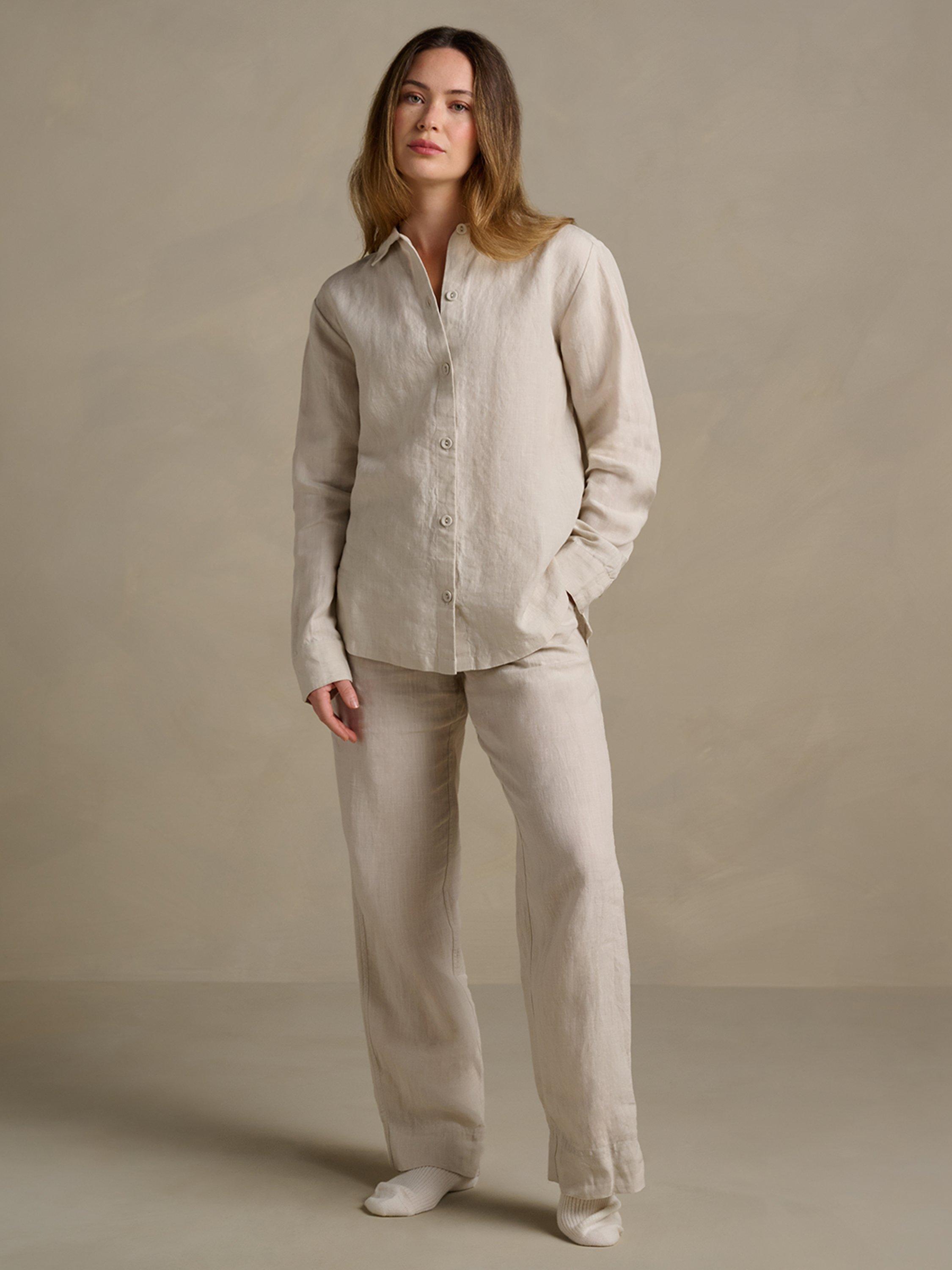 Product image 2 of 6, which shows Bedfolk Relaxed Pure Linen Shirt, Clay, XS