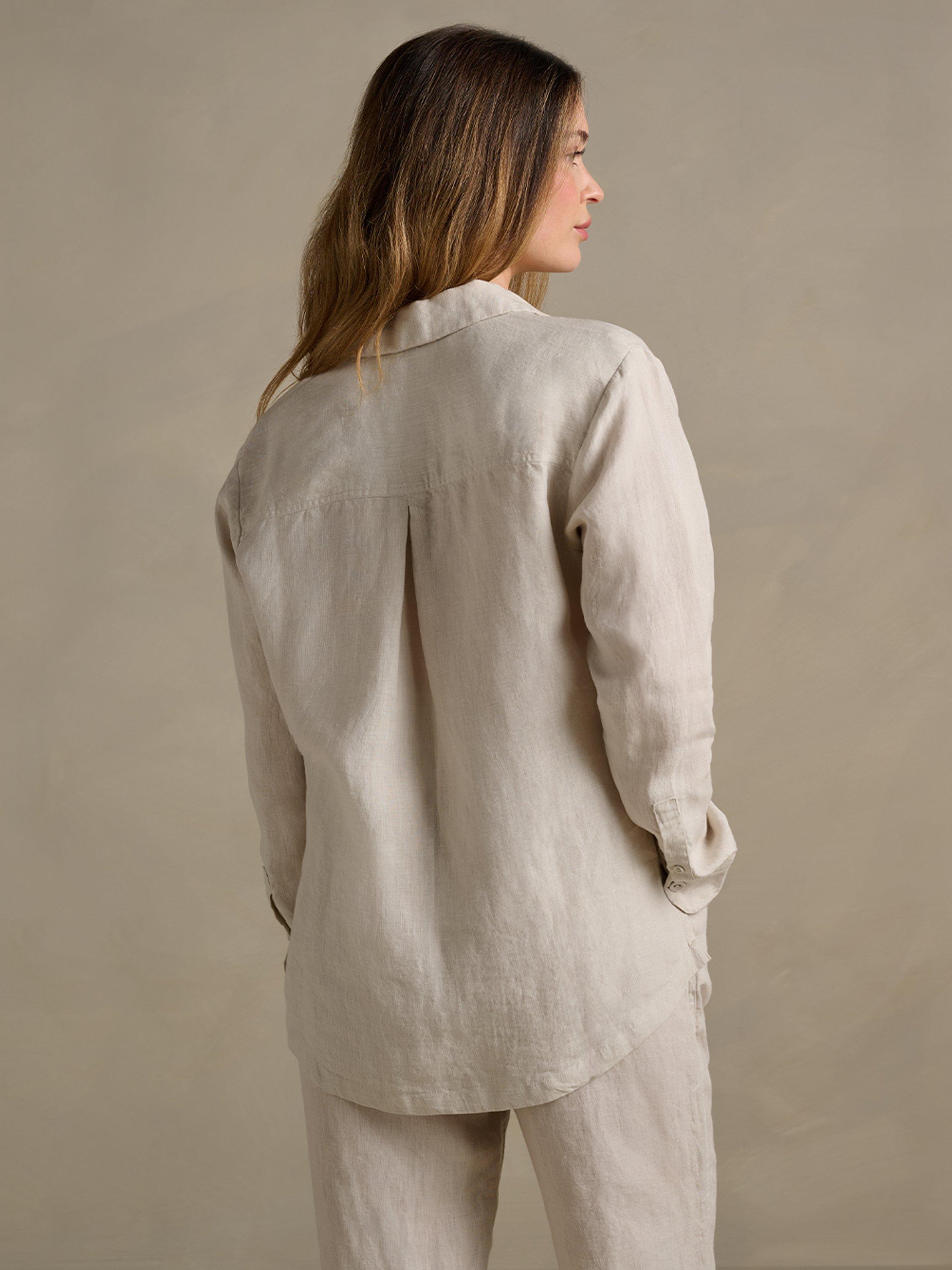 Product image 6 of 6, which shows Bedfolk Relaxed Pure Linen Shirt, Clay, XS