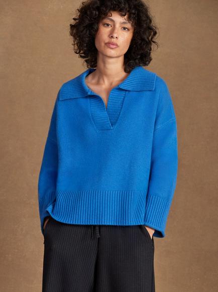 Ro&Zo Collar Wool Blend Jumper, Blue, Blue