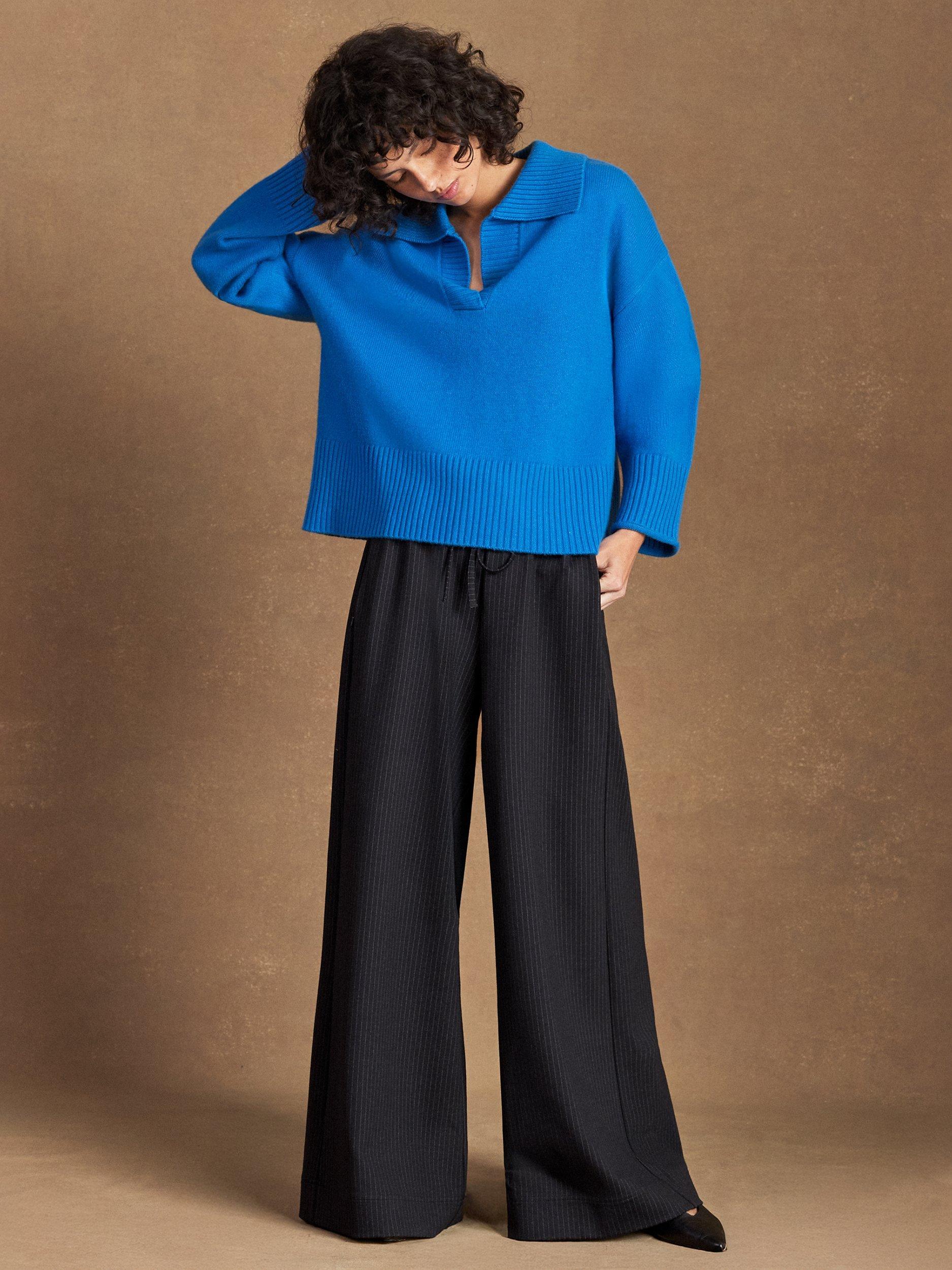 Product image 3 of 6, which shows Ro&Zo Collar Wool Blend Jumper, Blue, XS