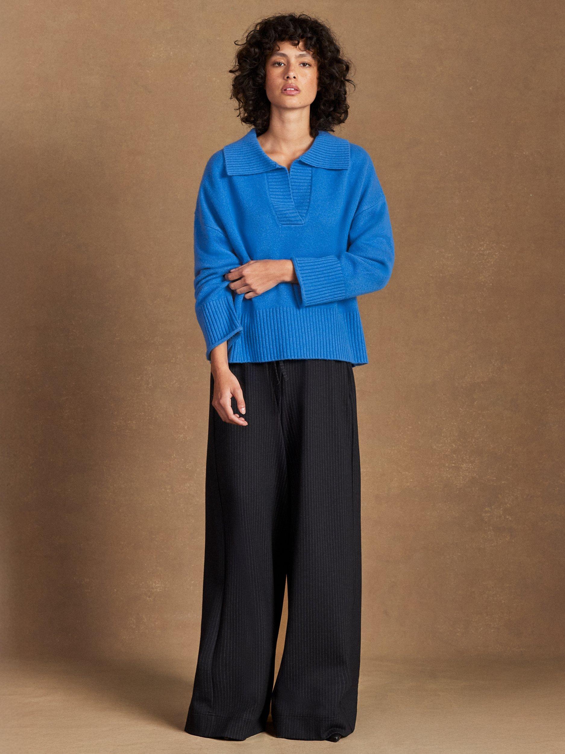 Product image 4 of 6, which shows Ro&Zo Collar Wool Blend Jumper, Blue, XS