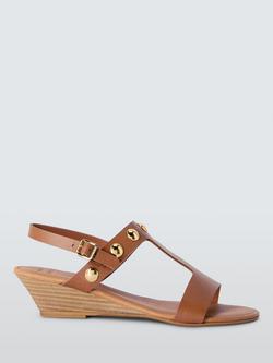 John Lewis Kianas Leather T-Bar Mid Wedge Dressy Sandals, Walnut, Walnut