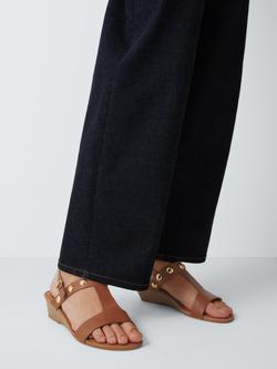 John Lewis Kianas Leather T-Bar Mid Wedge Dressy Sandals, Walnut - view 2, Walnut