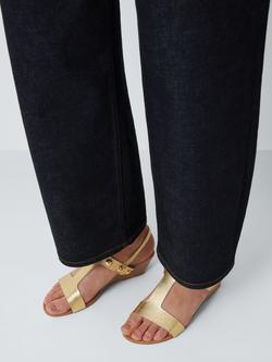 John Lewis Kianas Leather T-Bar Mid Wedge Dressy Sandals, Gold - view 2, Gold