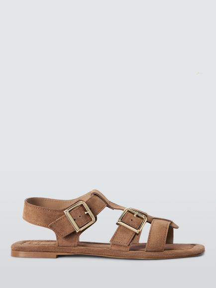 John Lewis Lanie Suede Double Buckle Gladiator Sandals, Chestnut, Chestnut