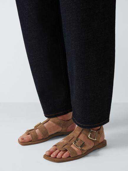 John Lewis Lanie Suede Double Buckle Gladiator Sandals, Chestnut - view 2, Chestnut