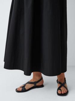 John Lewis Larnce Leather Contrast Stitch Toe Loop Flat Strappy Sandals, Black - view 2, Black