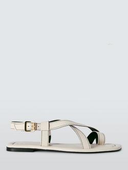 John Lewis Larnce Leather Contrast Stitch Toe Loop Strappy Sandals, Off White, Off White