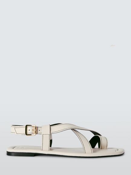 John Lewis Larnce Leather Contrast Stitch Toe Loop Strappy Sandals, Off White, Off White
