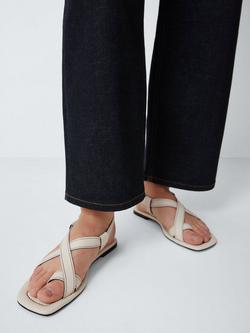 John Lewis Larnce Leather Contrast Stitch Toe Loop Strappy Sandals, Off White - view 2, Off White