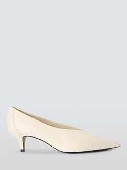 John Lewis Acorn Leather Unlined Kitten Heel Court Shoes, Buttermilk, Buttermilk