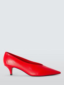 John Lewis Acorn Leather Unlined Kitten Heel Court Shoes, Poppy Red, Poppy Red