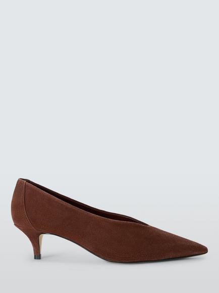 John Lewis Acorn Suede Unlined Kitten Heel Court Shoes, Tan, Tan