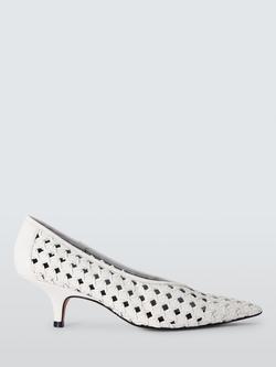 John Lewis Adelaide Woven Leather Kitten Heel Court Shoes, White, White