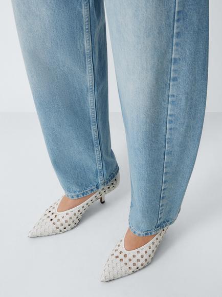 John Lewis Adelaide Woven Leather Kitten Heel Court Shoes, White - view 2, White