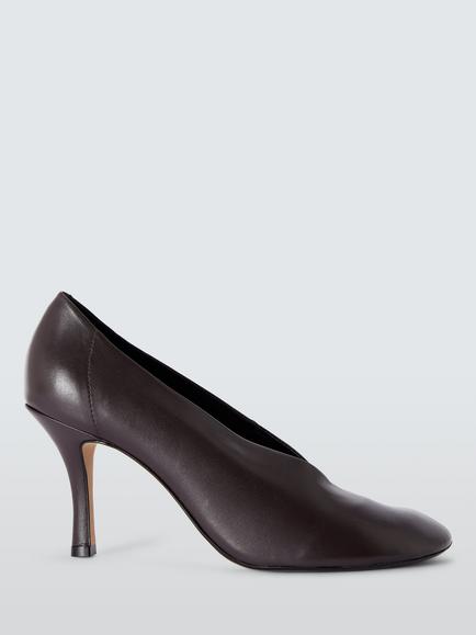 John Lewis Alexandras Leather Round Toe High Heel Court Shoes, Chocolate, Chocolate