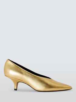 John Lewis Archer Leather Kitten Heel Court Shoes, Gold, Gold